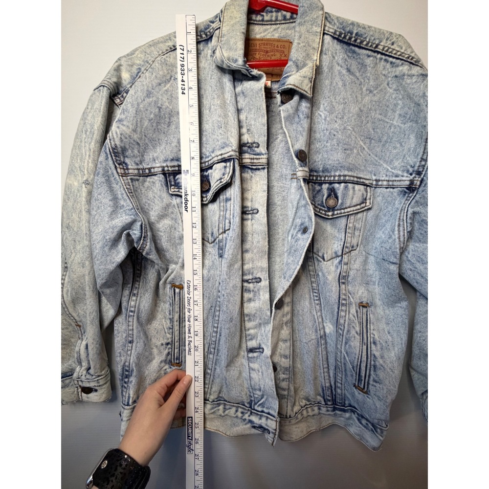 VTG LEVIS Acid Wash Denim Trucker Jacket USA Distressed Rips Women Medium Casual - Picture 5 of 16